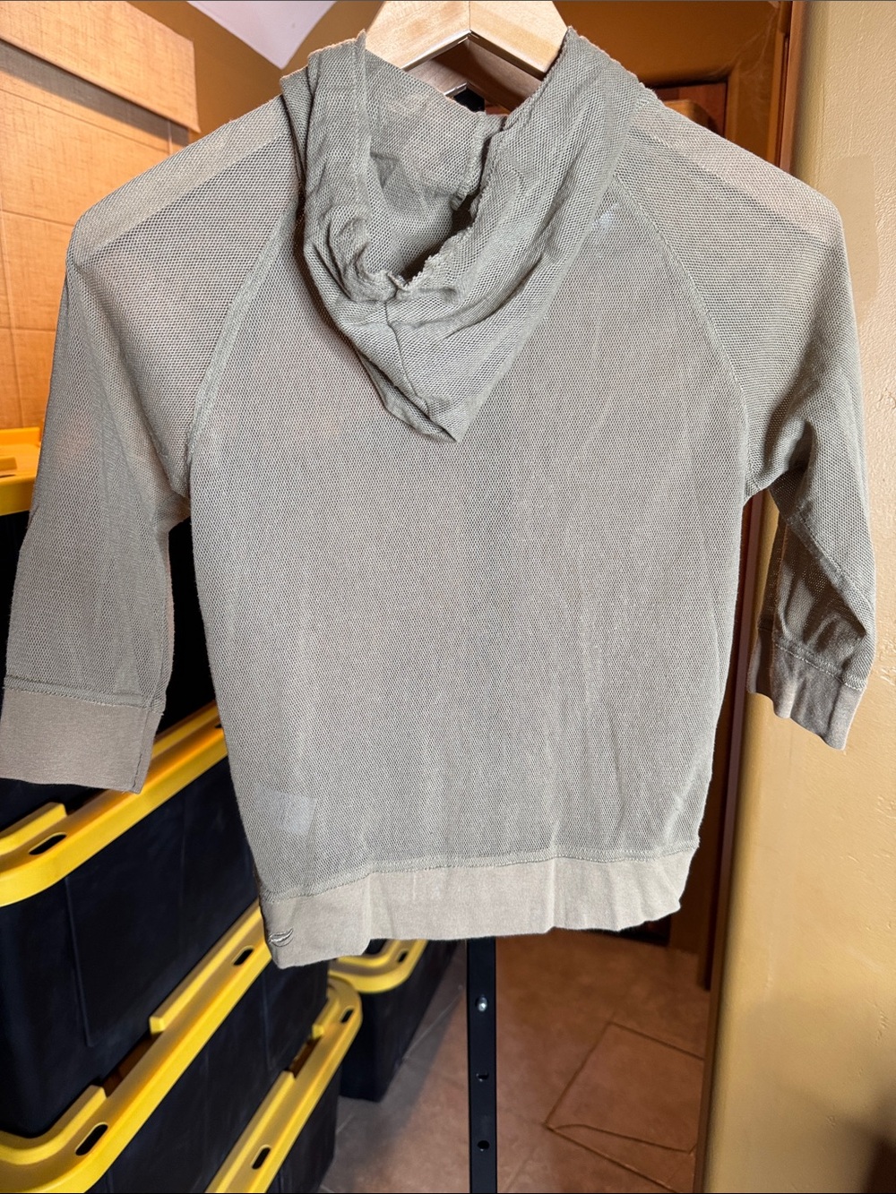 Vintage Gallaz Taupe Mesh Zip Front Hoodie Jacket Small Lightweight 3/4 Sleeve - Picture 13 of 13